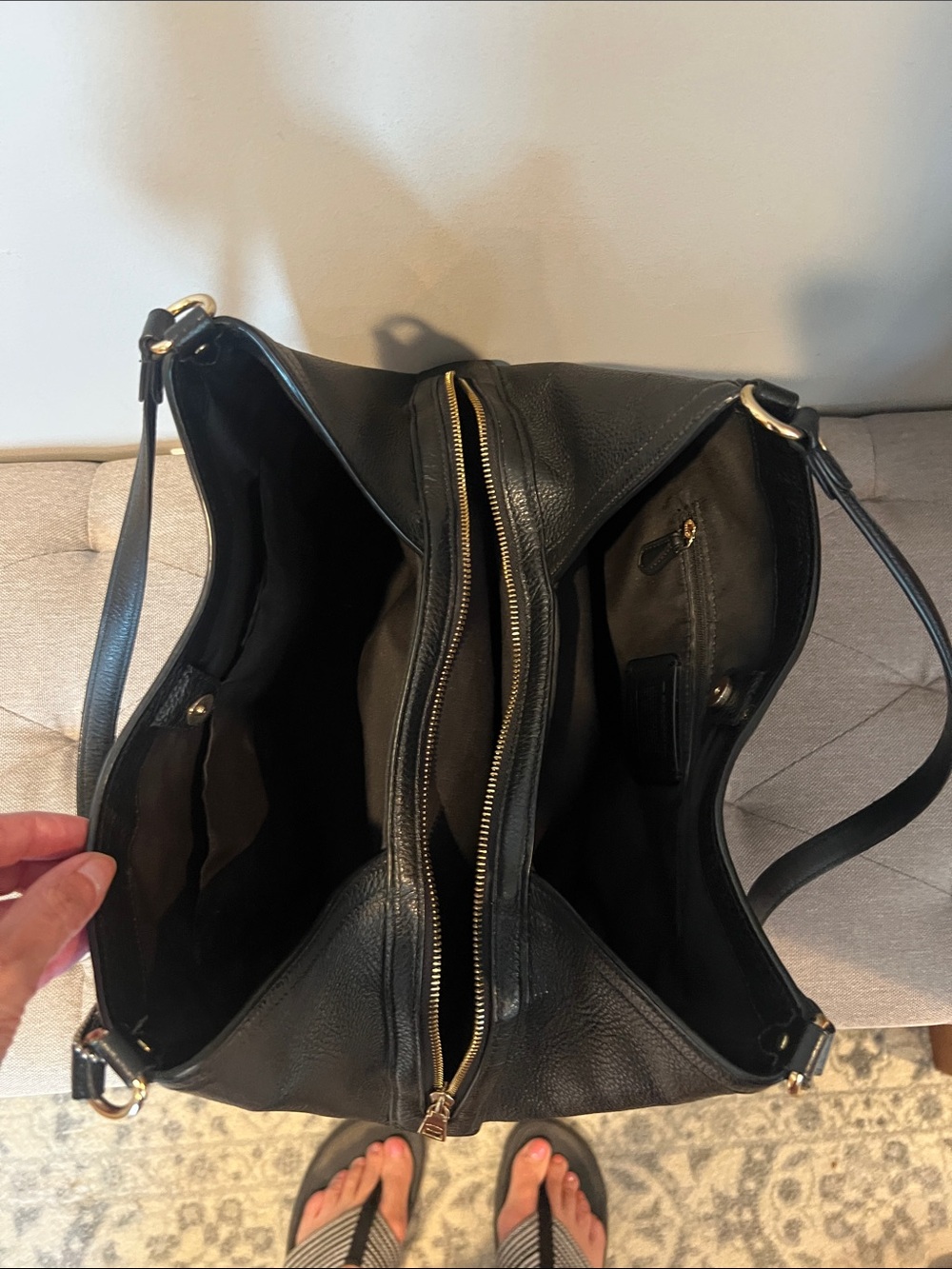 COACH Black Pebbled Leather Shoulder by Bag with Gold Accents - Picture 4 of 8
